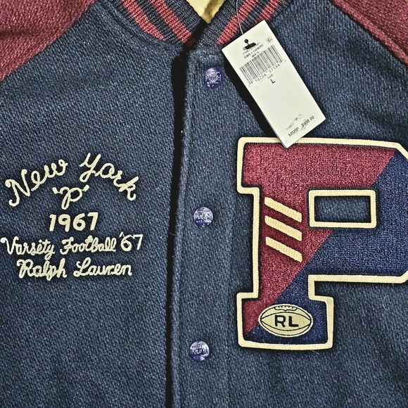 Polo by Ralph Lauren Men's Varsity Jacket - Burgundy and Navy - Picture 3 of 5